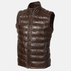 Puffer Quilted Down Waistcoat Leather Vests for Men