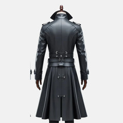 Vantablack Gothic Steampunk Leather Trench Coat Men