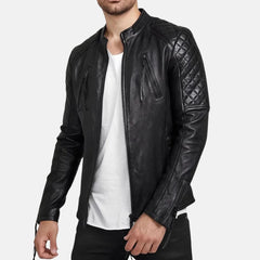 Quilted Black Leather Biker Jacket