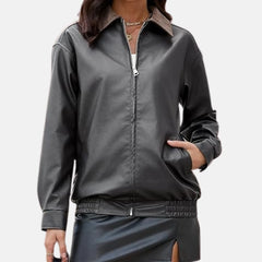 Vivica Oversized Women’s Leather Bomber Biker Jacket