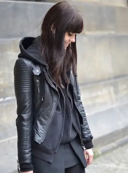 Womens Hooded Leather Jacket