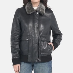 Top Faux Fur Collar Flight Jacket Women