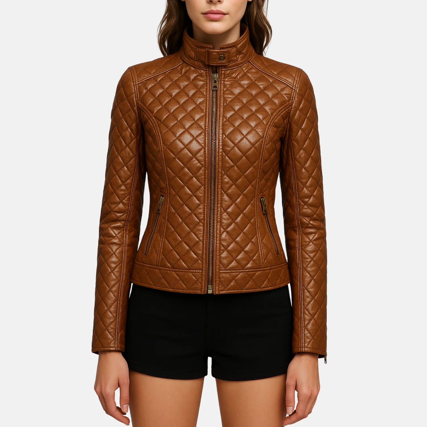 Quilted Leather Biker Jacket Womens