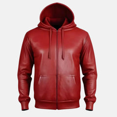 Men's Leather Hooded Motorcycle Jacket