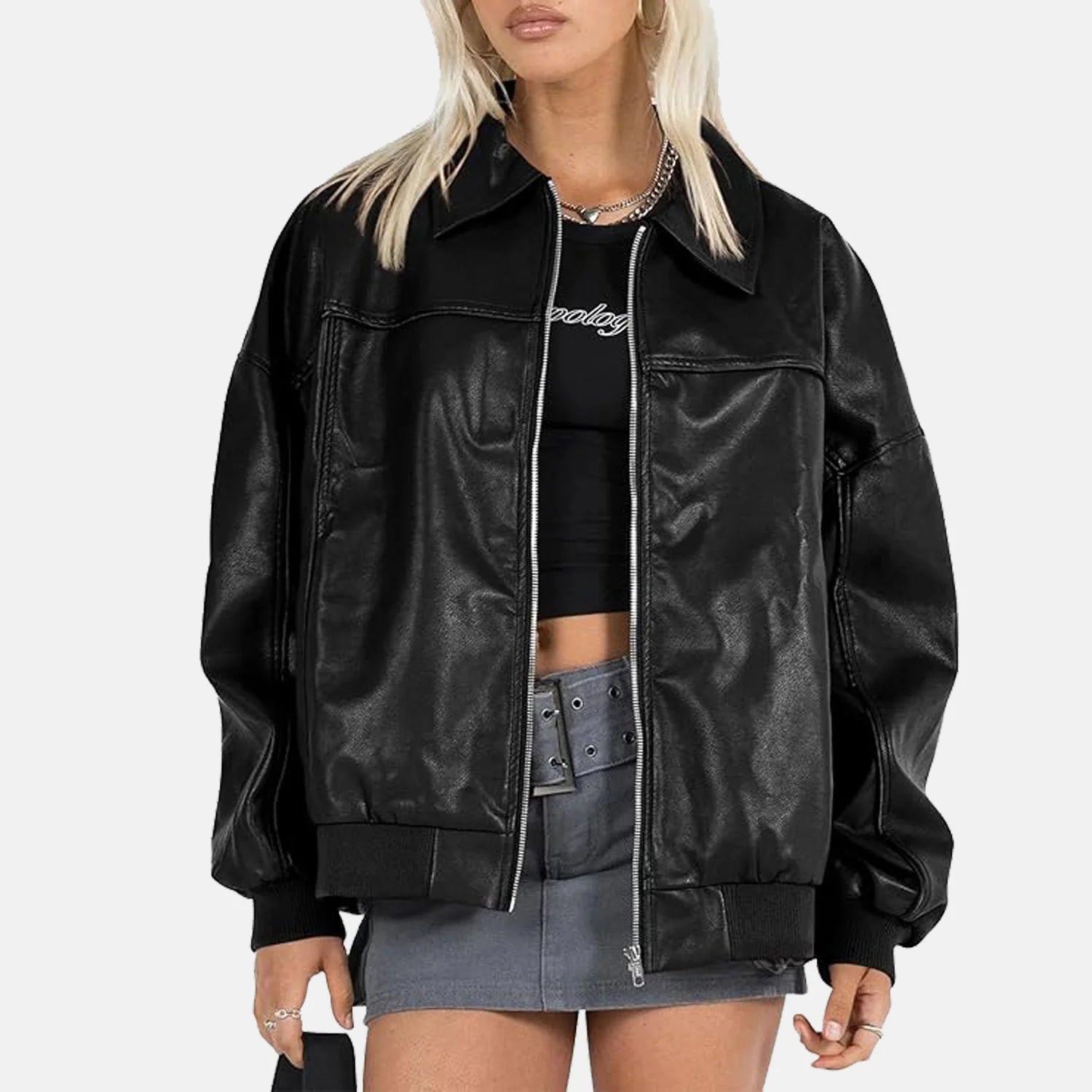 Bomber Jacket Leather | black leather bomber jacket