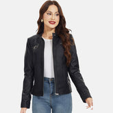 City Varsity Leather Bomber Jacket for Women