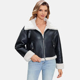 Faux Fur Leather Bomber Jacket for Women
