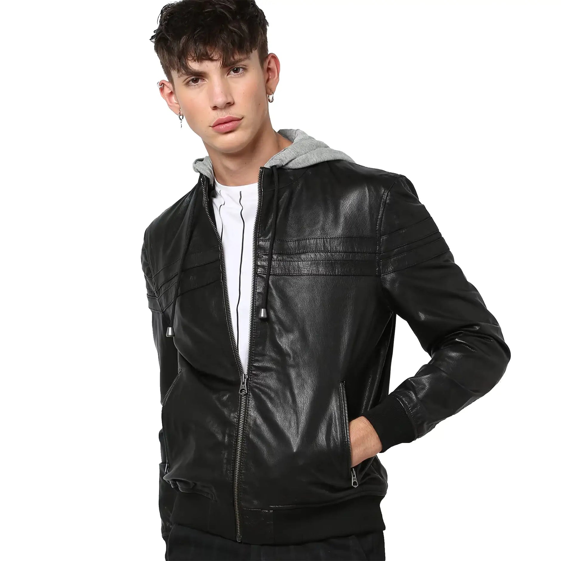 Hooded Leather Jacket Mens The Leather Jacket Company