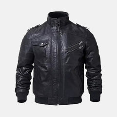 Asphalt Mens Leather Motorcycle Jacket with Removeable Hood