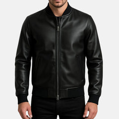 Trim & Snap Buttons Men's Leather Varsity Jacket