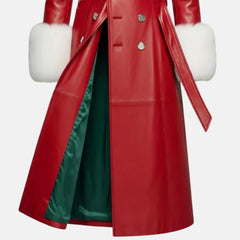 Christmas Red Leather Trench Coat​ Women