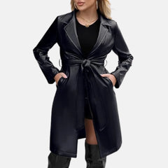 Claudette Women’s Leather Trench Coat Belted Loose Fit Open Front