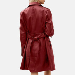 Cressida Women’s Leather Trench Coat Belted Long Sleeve Zip Lapel Overcoat
