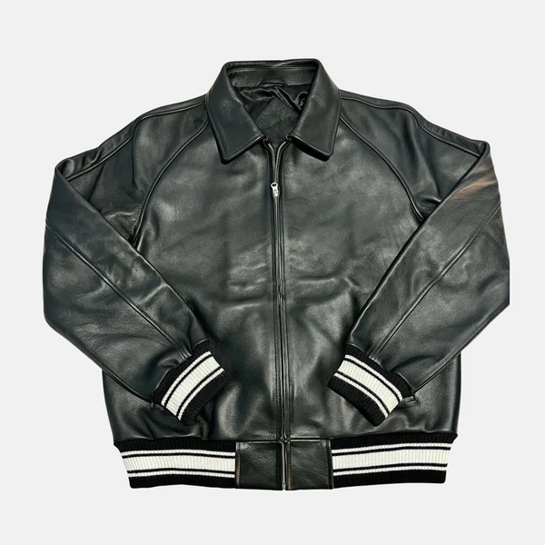 Crovane Men's American Flight Bomber Leather Fight Jacket