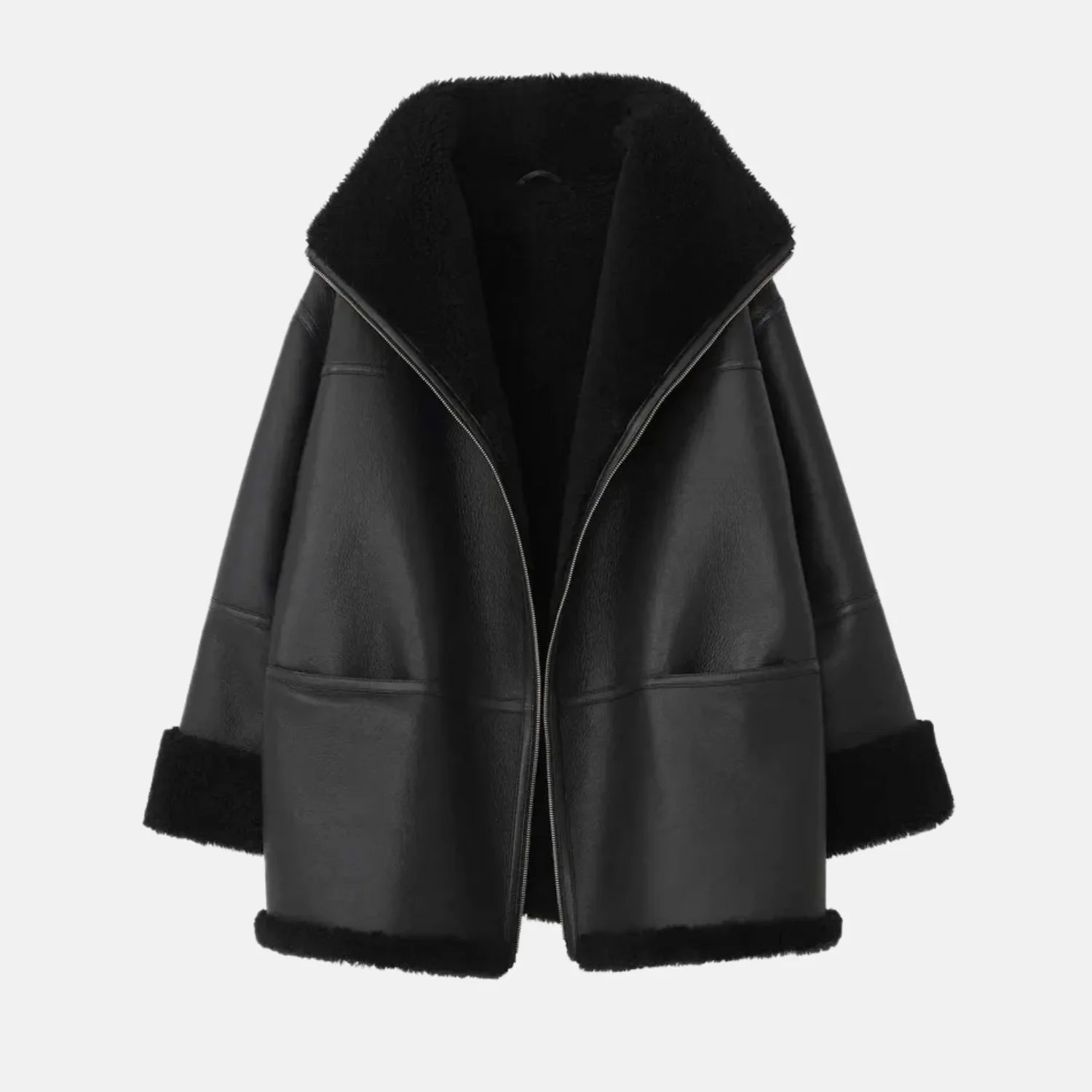 Evorian Faux Leather Fur Shearling Aviator Jacket