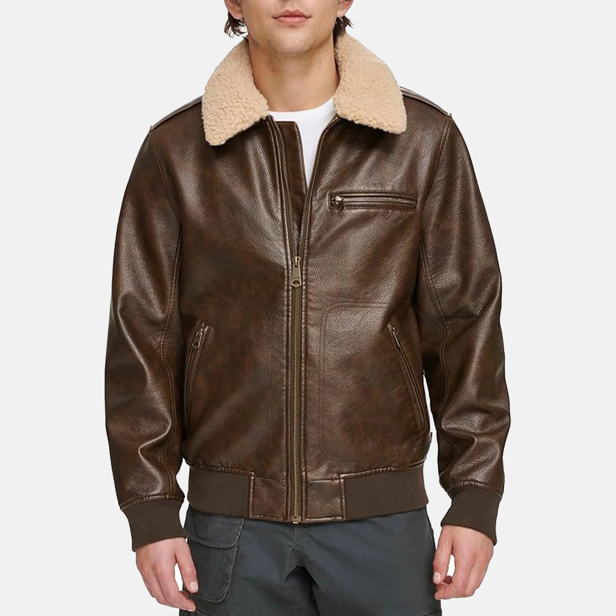 Furry Leather Jacket | Leather Bomber Jacket