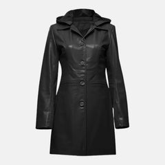  Removable Hooded  Button Single Breasted Long Trench Coat for Women