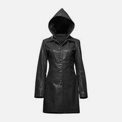  Removable Hooded  Button Single Breasted Long Trench Coat for Women