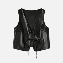 Liora V-Neck Sleeveless Women’s Leather Outerwear Jacket
