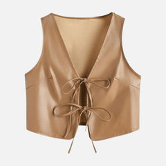 Liora V-Neck Sleeveless Women’s Leather Outerwear Jacket