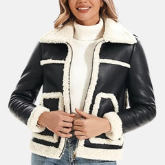 Fur Lined Coat Sherpa Aviator Jacket Women