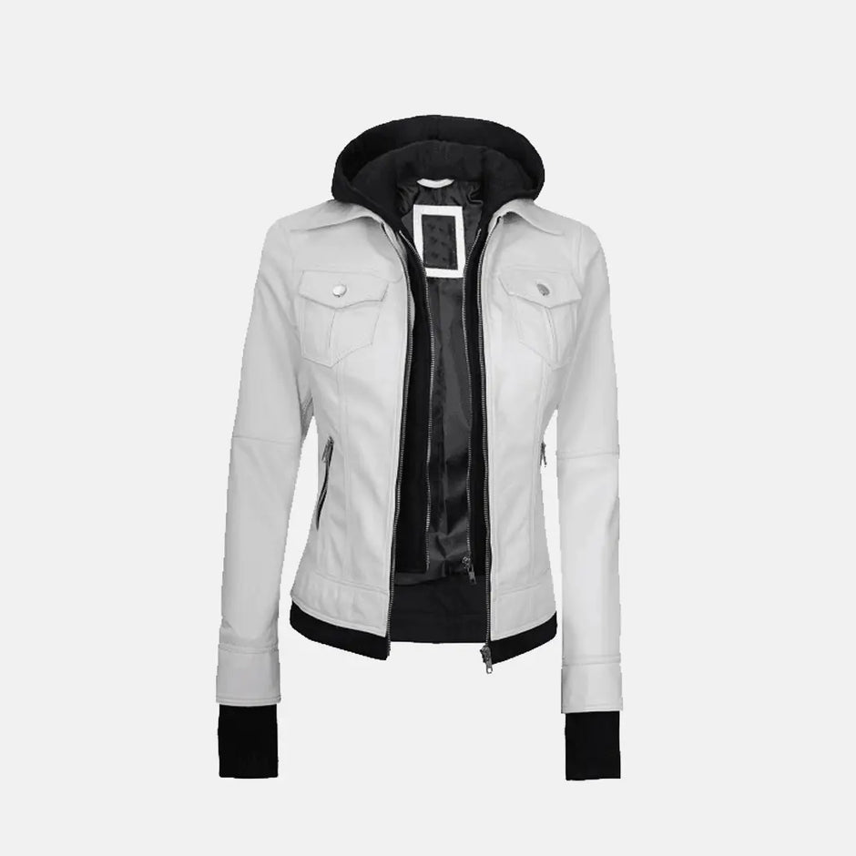 Leather jacket hoodie combo womens shop
