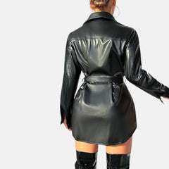 Marcelline Women’s Leather Trench Coat Belted Open Front Style