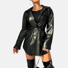 Marcelline Women’s Leather Trench Coat Belted Open Front Style