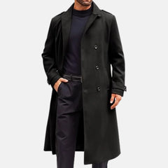 Marzoro Mens Double Breasted Notched Lapel Leather Duster