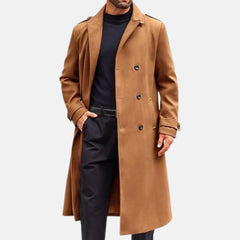Marzoro Mens Double Breasted Notched Lapel Leather Duster