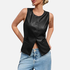 Odette Women’s Sleeveless Leather Vest Business Casual Suit Blazer Style