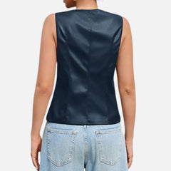 Odette Women’s Sleeveless Leather Vest Business Casual Suit Blazer Style