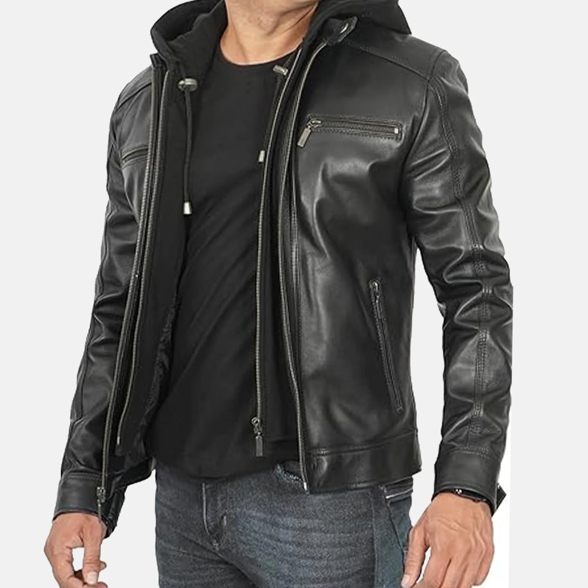 Hooded Leather Jacket Mens The Leather Jacket Company