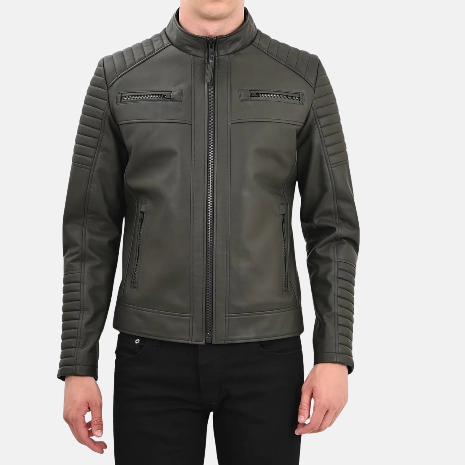 Men’s Green Quilted Leather Jacket For Men