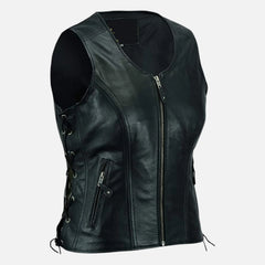 Selene Side Lace Women’s Leather Vest Detailed Stitch Design