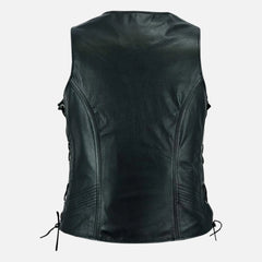 Selene Side Lace Women’s Leather Vest Detailed Stitch Design