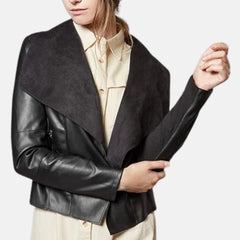 Serena Slim Open Front Lapel Women’s Leather Blazer Jacket