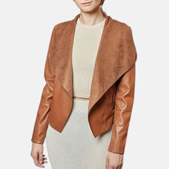 Serena Slim Open Front Lapel Women’s Leather Blazer Jacket