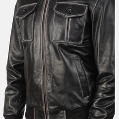 Urban Leather Bomber Jacket For Men | Black