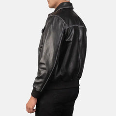 Urban Leather Bomber Jacket For Men | Black