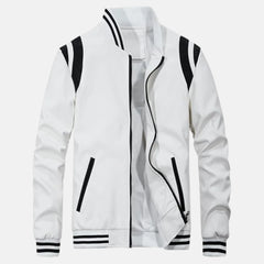 Full Zip Fleece Lined Leather Varsity Bomber Jacket