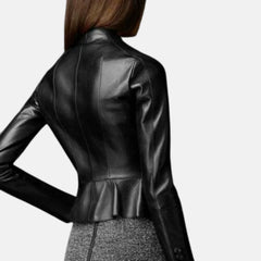 Women Leather Short Biker Jacket Long Sleeves