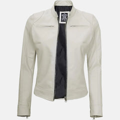 Donna Black White Leather Bomber Jacket for Women | Order Now