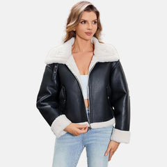 Faux Fur Leather Bomber Jacket for Women | Order Now